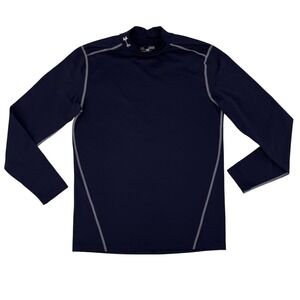 Under Armour Mens ColdGear Fitted Mock Neck Shirt Navy Medium Base Layer Workout
